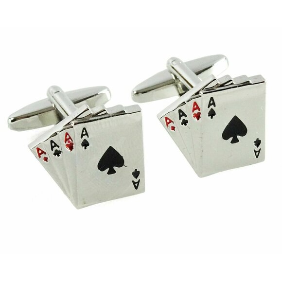 Mens Poker Ace Playing Card Cufflinks Novelty Suit Accessory Gift for Him - Picture 2 of 3
